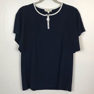 Retrology Blouse Top Navy Blue Women Size Small NWT Front Zip Bling